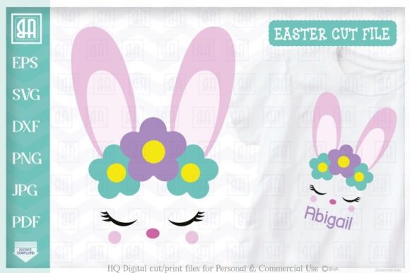 Easter Bunny Girl SVG, Floral Easter Eyl Graphics