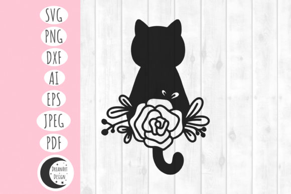 Floral Cat SVG, Cat Silhouette Svg, Cat Graphics and Illustrations