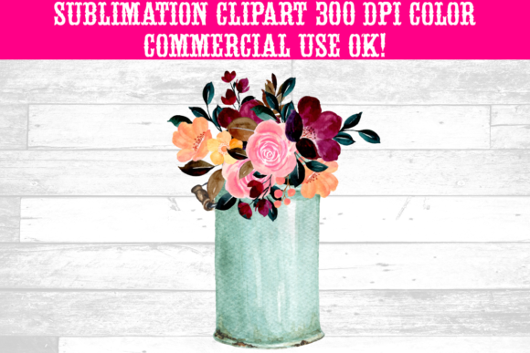 Floral Watercolor Rustic Milk Can Graphics for Illustrations