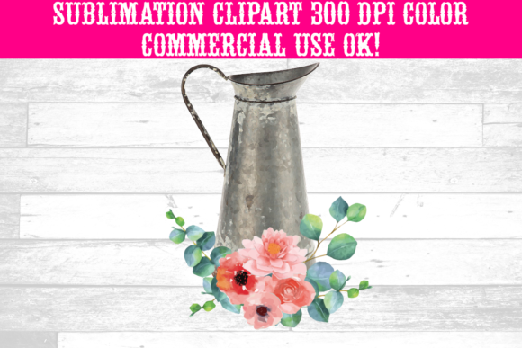 Floral Watercolor Rustic Watering Can Graphics & Illustrations