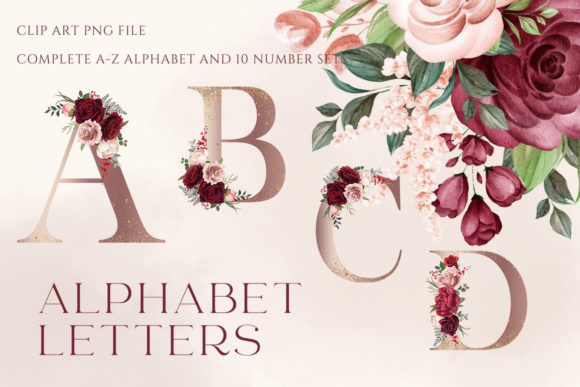 Rose Gold Floral Alphabet Sublimation Graphics & Illustrations