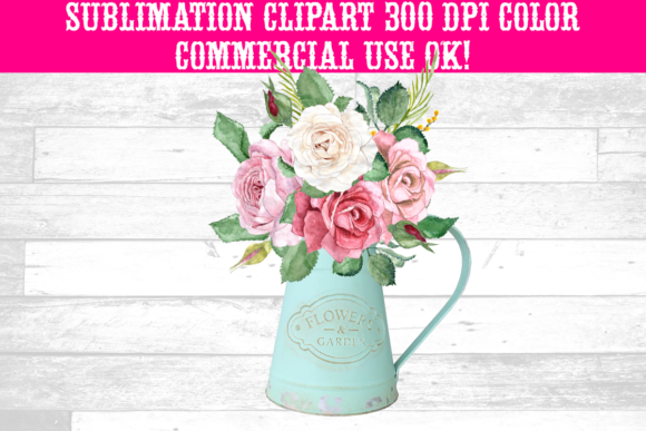 Watercolor Floral Water Pitchers Flowers Graphics & Illustrations